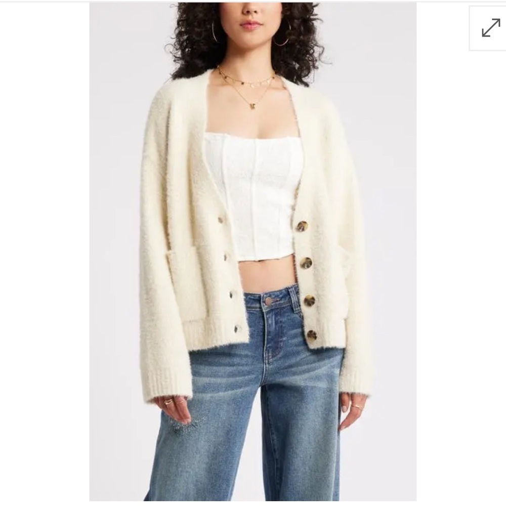 NWT- BP. Fuzzy Cardigan - Ivory Dove, size XL
